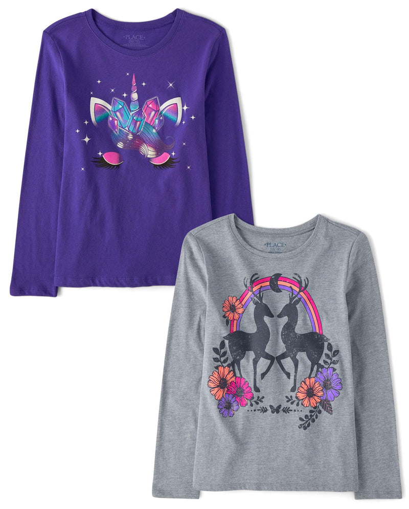The Children's Place Girls Unicorns,Sports,Butterflies Long Sleeve Graphic T-Shirts,2 Pack