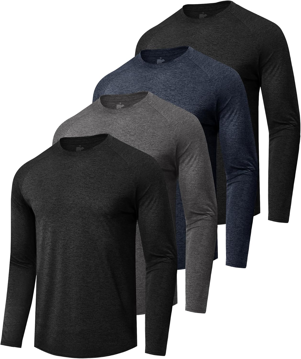 4 Pack Long Sleeve Shirts for Men - Quick Dry Moisture Wicking Sun Protection Tshirts for Fishing Workout Athletic Casual Gym