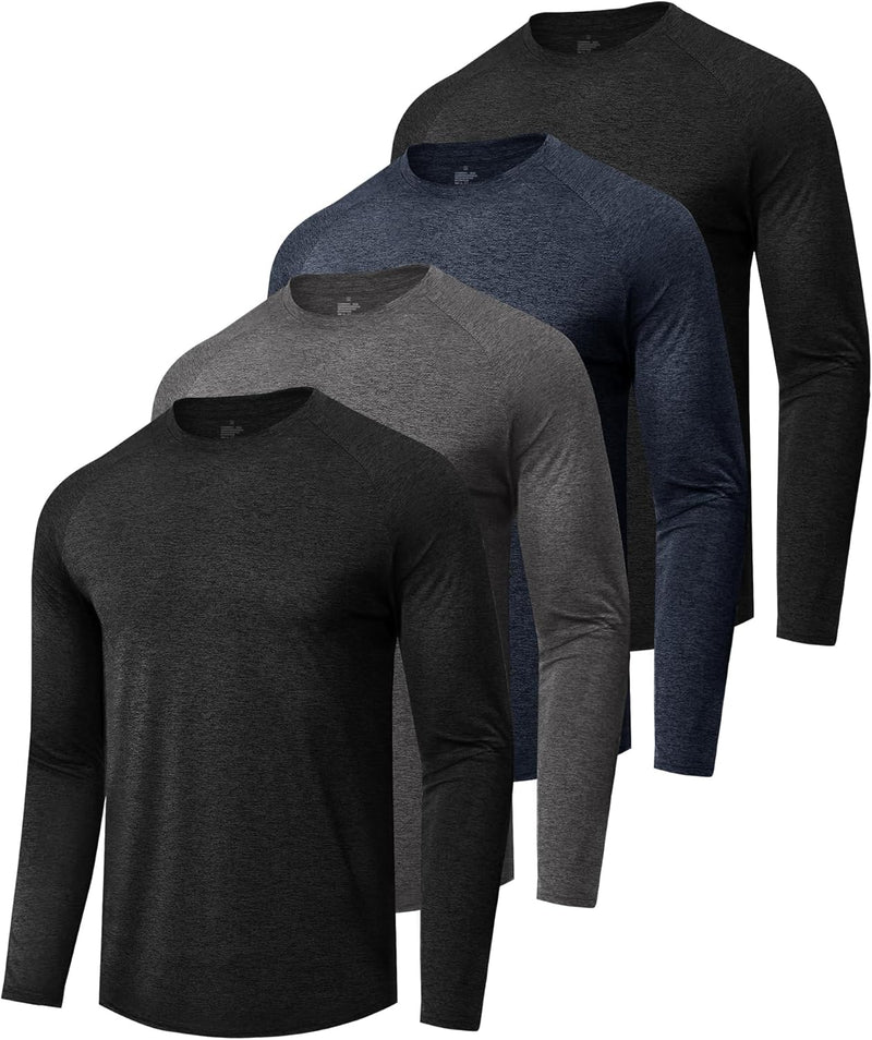 4 Pack Long Sleeve Shirts for Men - Quick Dry Moisture Wicking Sun Protection Tshirts for Fishing Workout Athletic Casual Gym