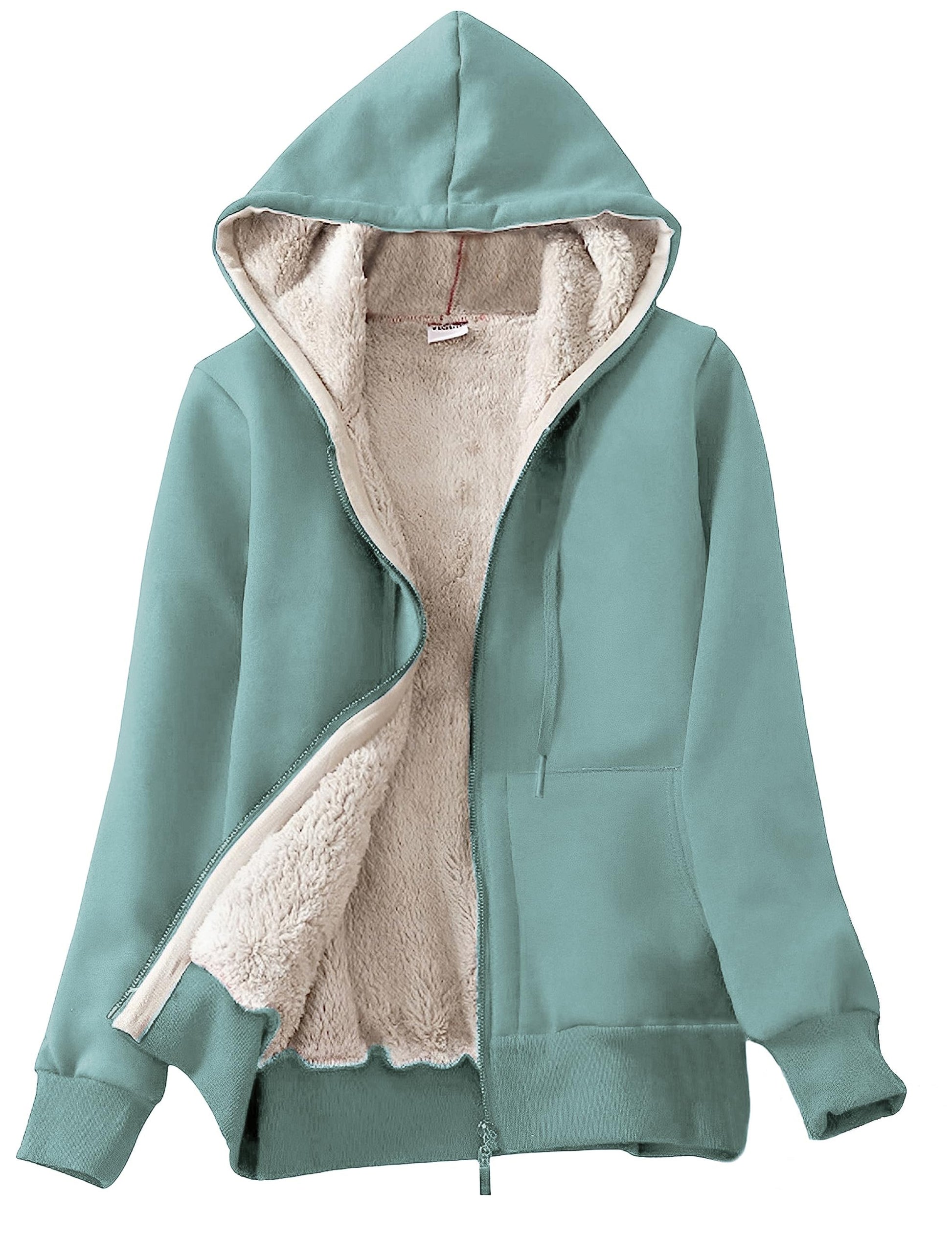 Yeokou Women's Casual Full Zip Up Sherpa Lined Hoodie Sweatshirt Jacket Coat-29