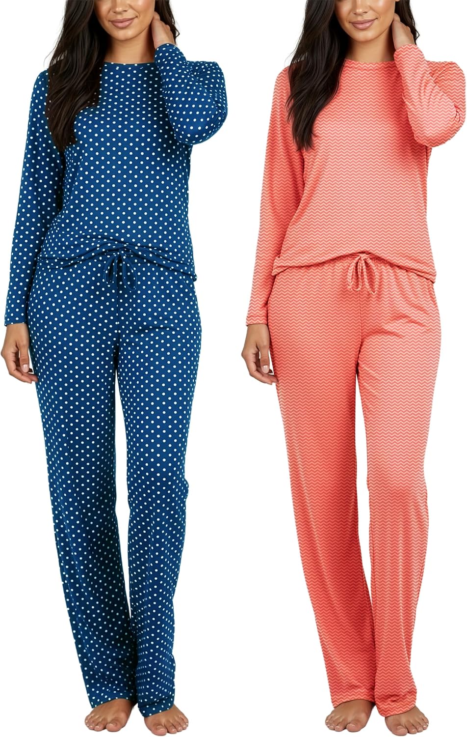 Real Essentials 2 Pack: Women's Comfy Pajama Sets - Short & Long Sleeve Ladies Loungewear Sleepwear PJs (Available In Plus)-60