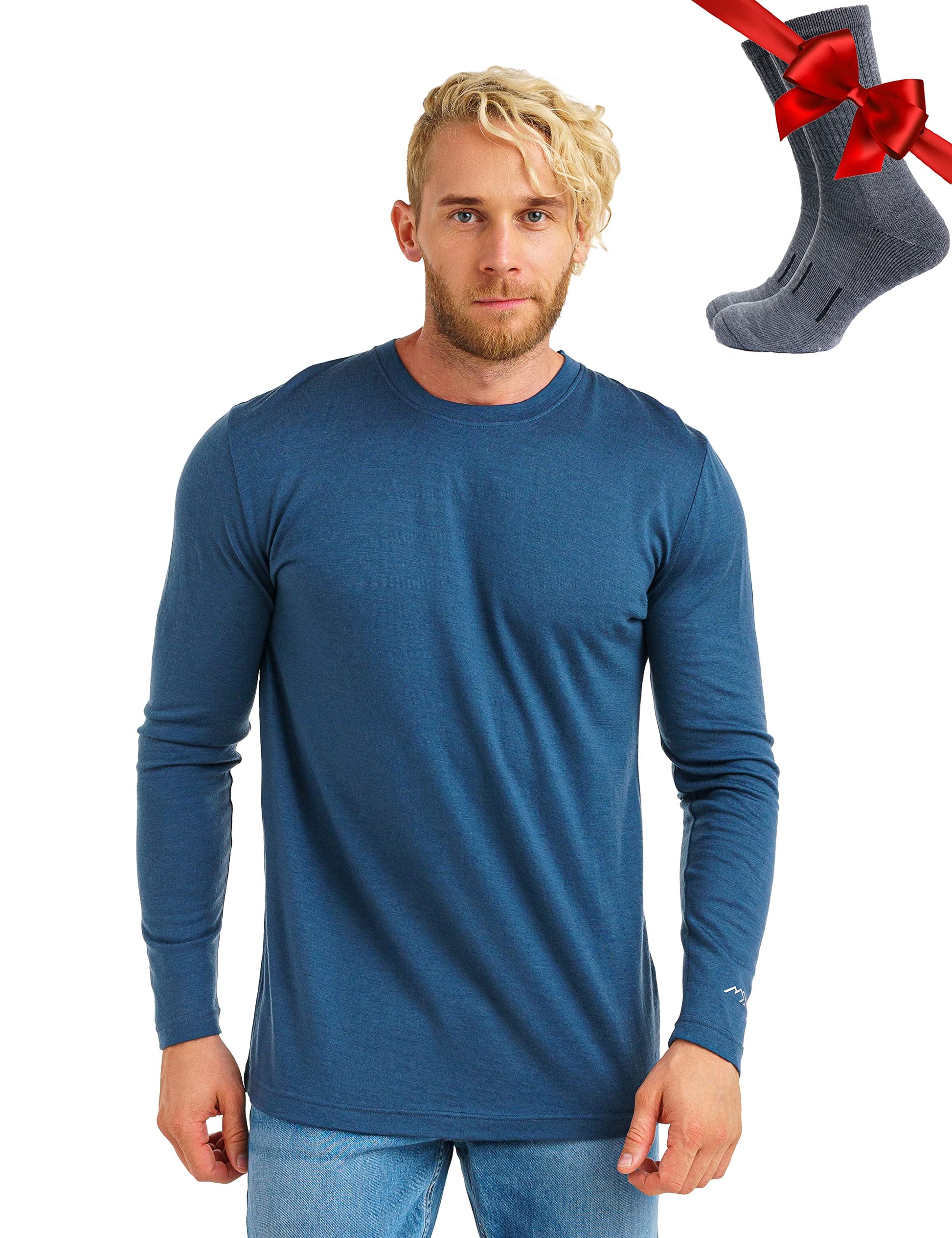 Merino.tech Merino Wool Base Layer - Mens 100% Merino Wool Long Sleeve Thermal Shirts Heavyweight, Midweight, Lite with Socks-95