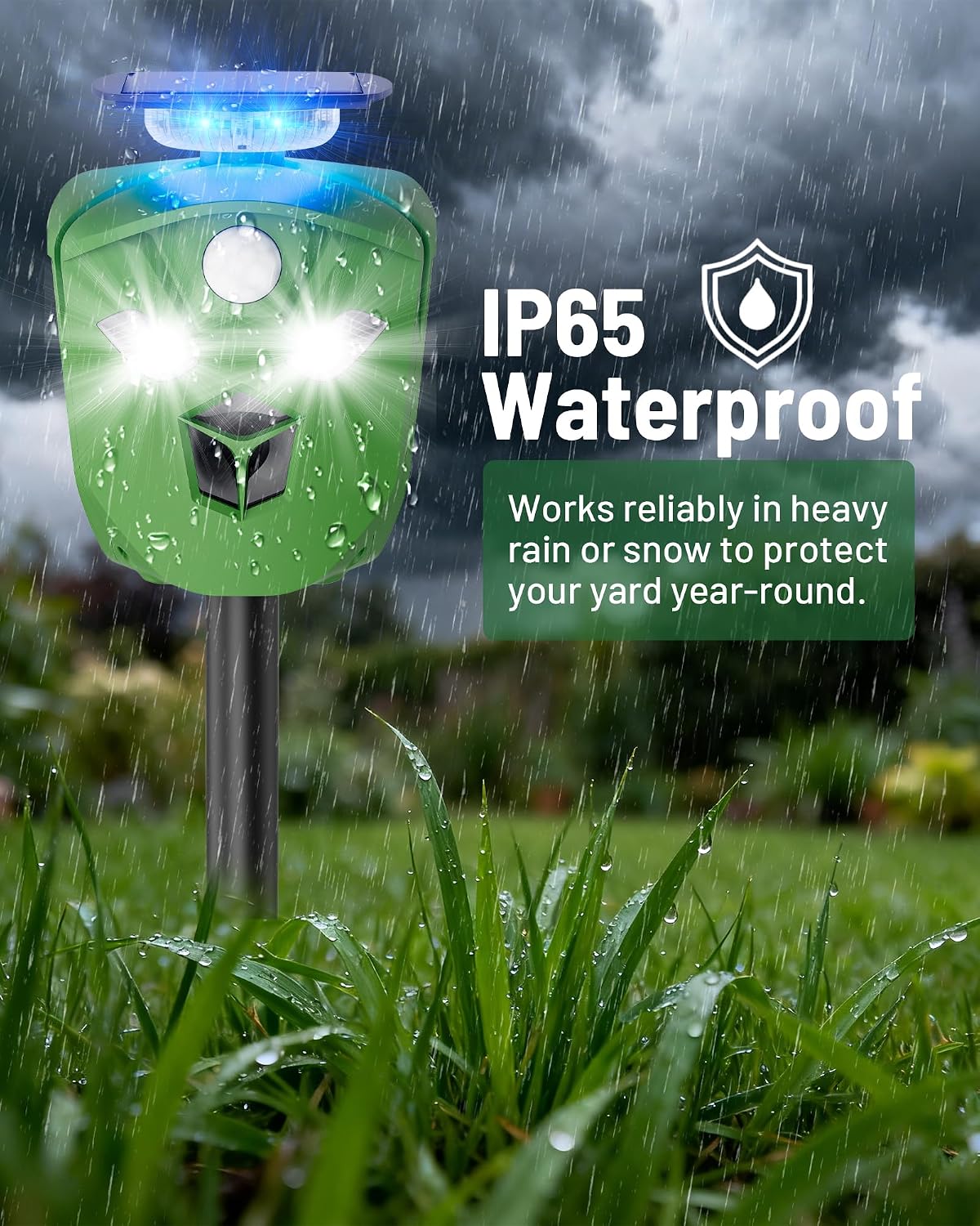 360° Solar Animal Repellent for Yard & Garden – No Blind Spot Motion Sensor to Keep Deer, Raccoons & Cats Away, Waterproof Ultrasonic & Flashing Light Outdoor Deer Repellent Device