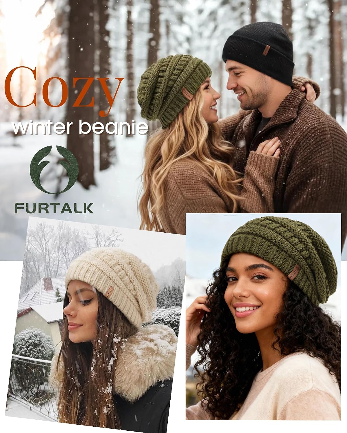 FURTALK Womens Slouchy Winter Beanie Knit Hat Satin Lined 3 Pack Skull Cap