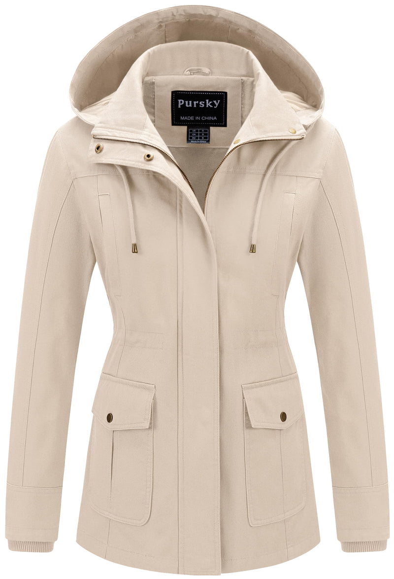 Pursky Women's Cotton Anorak Jacket Lightweight Casual Military Jackets Safari Utility Coats With Removable Hood-38