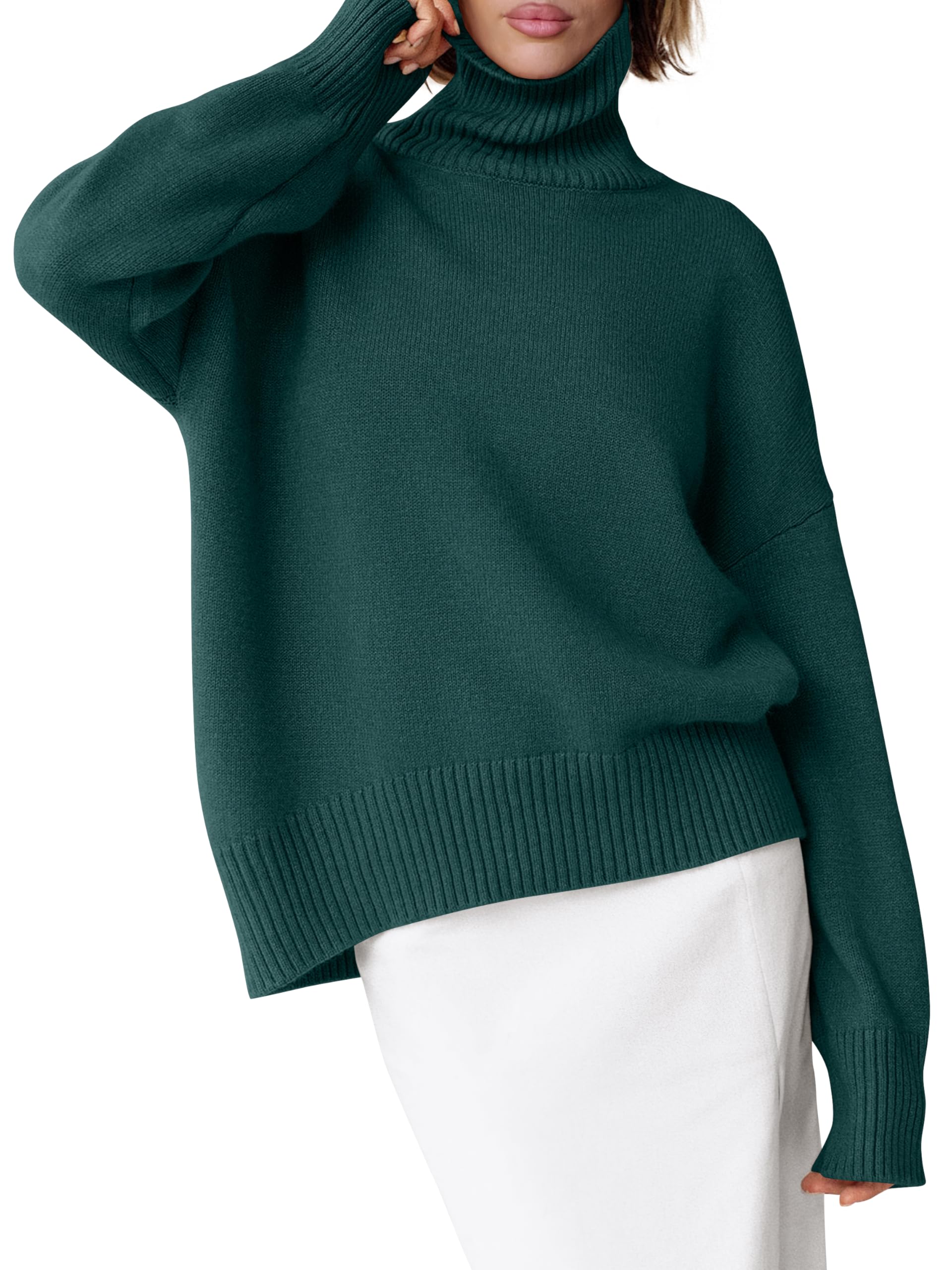 ANRABESS Womens Turtleneck Sweaters Oversized Chunky Long Sleeve Knit High Low Hem Pullover Top 2025 Fall Winter Fashion-90