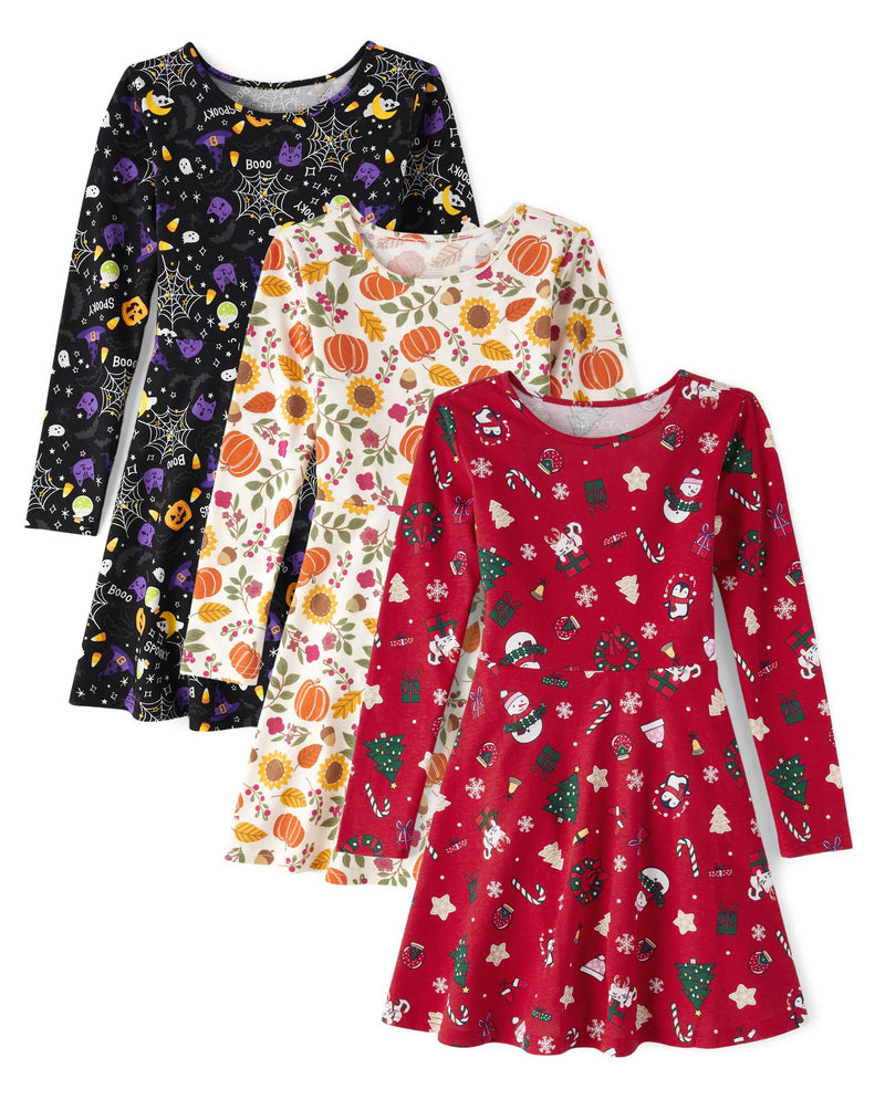 The Children's Place Girls Printed Skater Dress, Long Sleeve