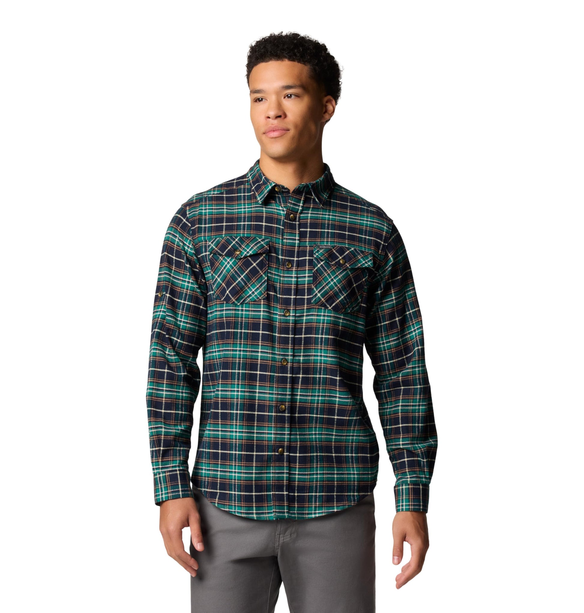 Columbia Mens Bearmouth Springs Roll Up Long Sleeve Flannel Shirt-100
