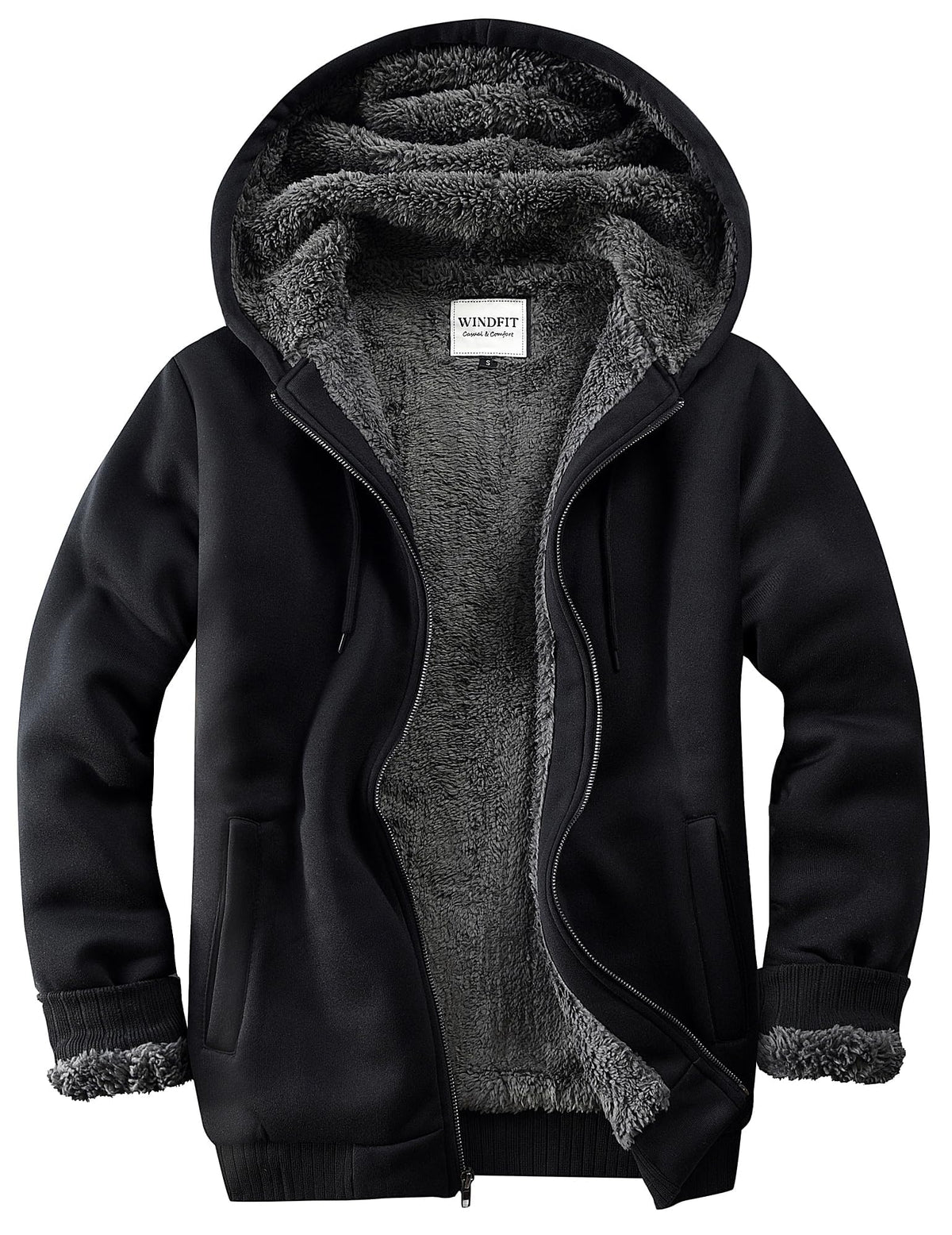 WINDFIT Men Sherpa Jacket Heavyweight Zip Hoodie Fleece Hooded