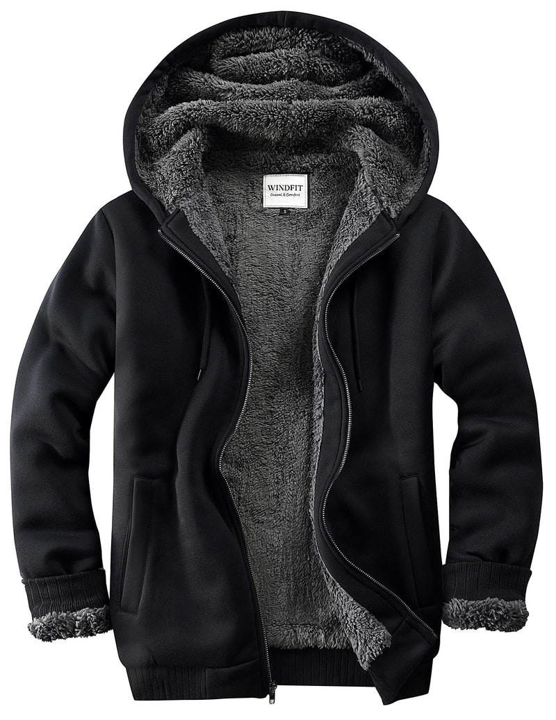 WINDFIT Men Sherpa Jacket Heavyweight Zip Hoodie Fleece Hooded