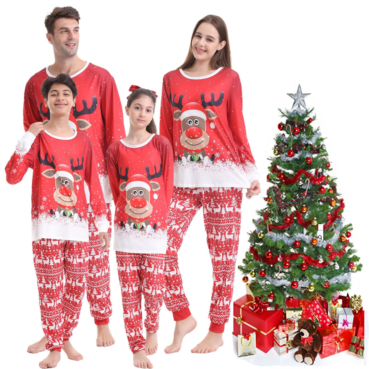 lohill Christmas Pajamas for Family, Womens Sanda Claus Snow Print Xmas Pjs Pajamas matching christmas pjs