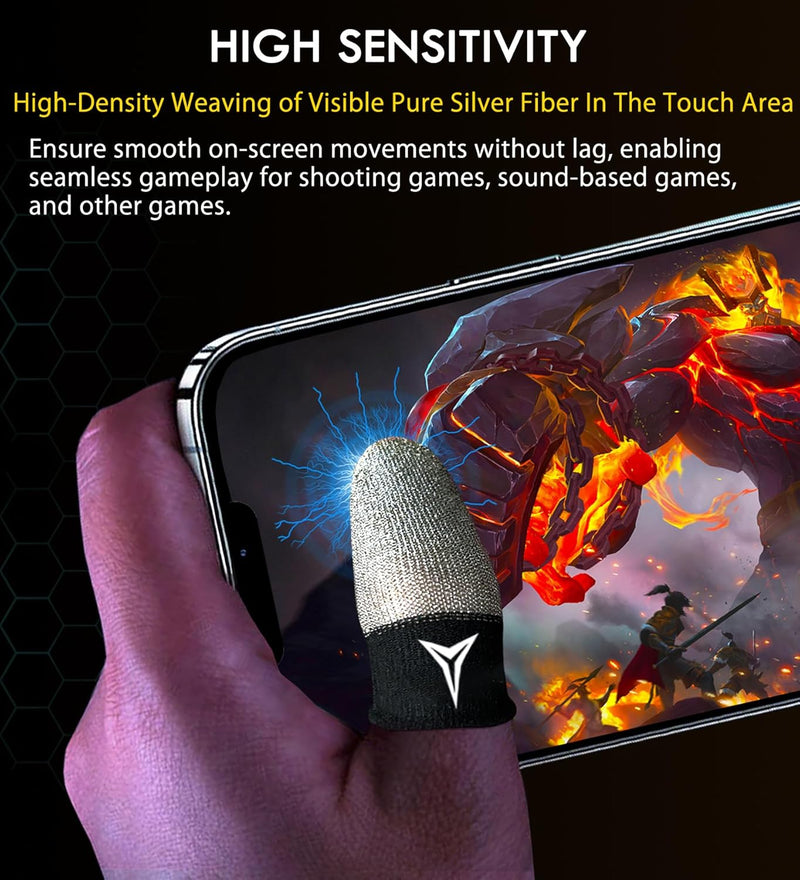 Improved Version-Visible Pure Silver Fiber&Carbon Fiber Professional Model Gaming Finger Sleeves,No Rubber Band,Maximum Touch Response,Comfortable fit, Anti-Sweat,Fit All Touchscreen Devices-6 Pack
