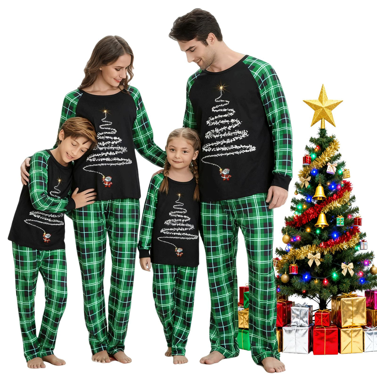 lohill Christmas Pajamas for Family, Womens Sanda Claus Snow Print Xmas Pjs Pajamas matching christmas pjs