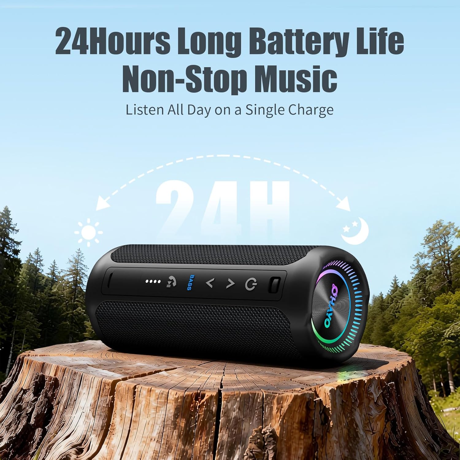 Bluetooth Speakers Wireless Loud Stereo Sound IPX7 Waterproof Outdoor Portable 25W Super Bass Speaker for Home Party Beach with 24H Playtime Colorful Lights BT5.3 TWS Pairing Birthday Gift Black