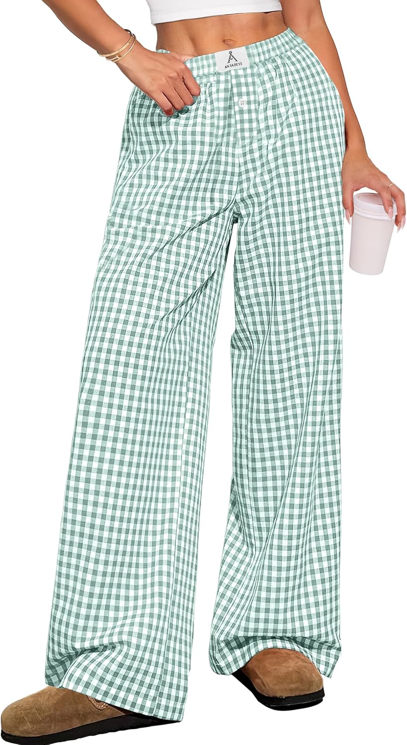 ANRABESS Womens Striped Gingham Pants 2026 Pajama Lounge Boxer Pants Cute Comfy PJ Bottoms with Pockets Y2K Plaid Outfits-17