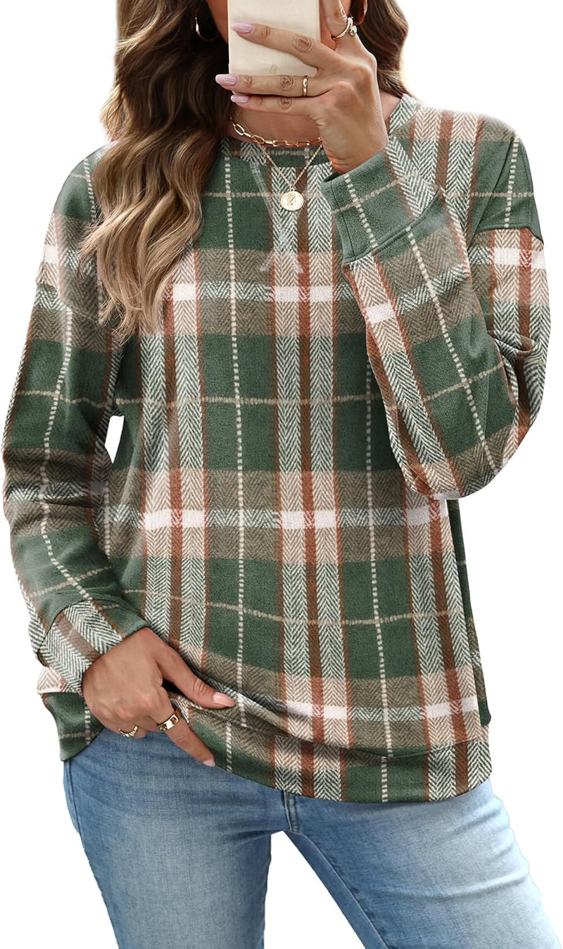 RUMIA Women's Crew Neck Sweatshirt Loose Pullover Long Sleeve Shirts Soft Tops for Women Fall Clothes 2025-94