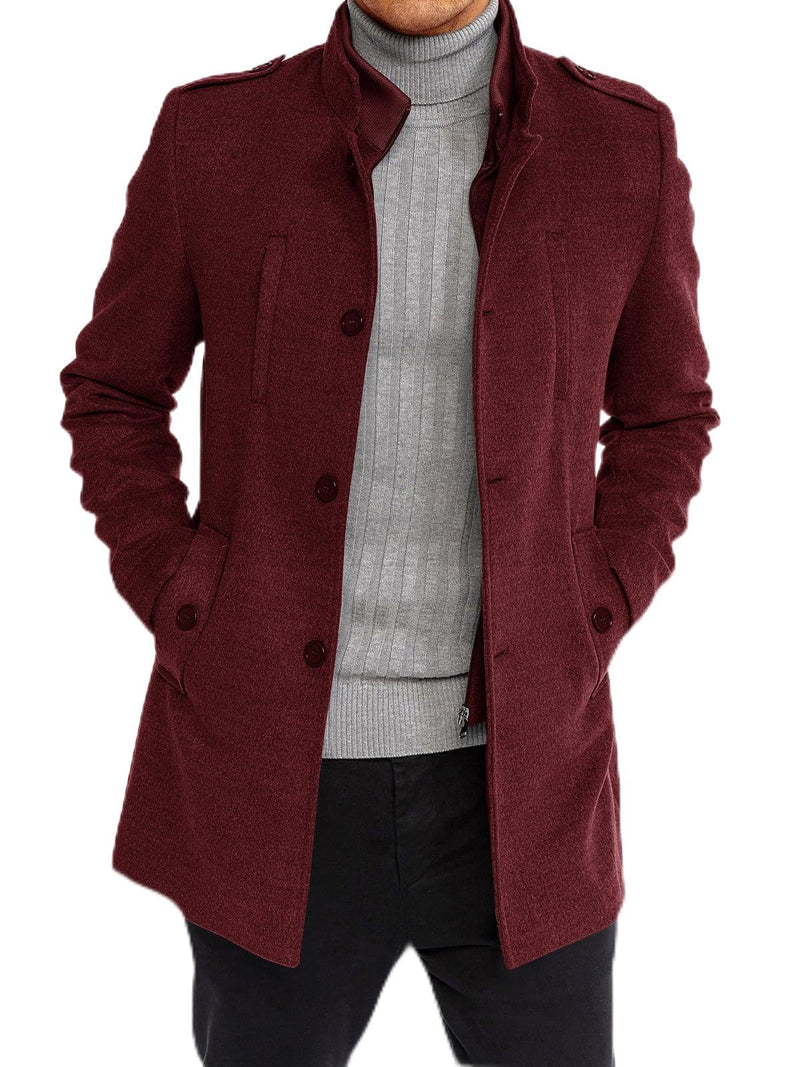 Karlywindow Mens Trench Coat Long Sleeve Stand Collar Single Breasted Pea Coat Casual Mid Long Slim Fit Overcoat with Pockets-22