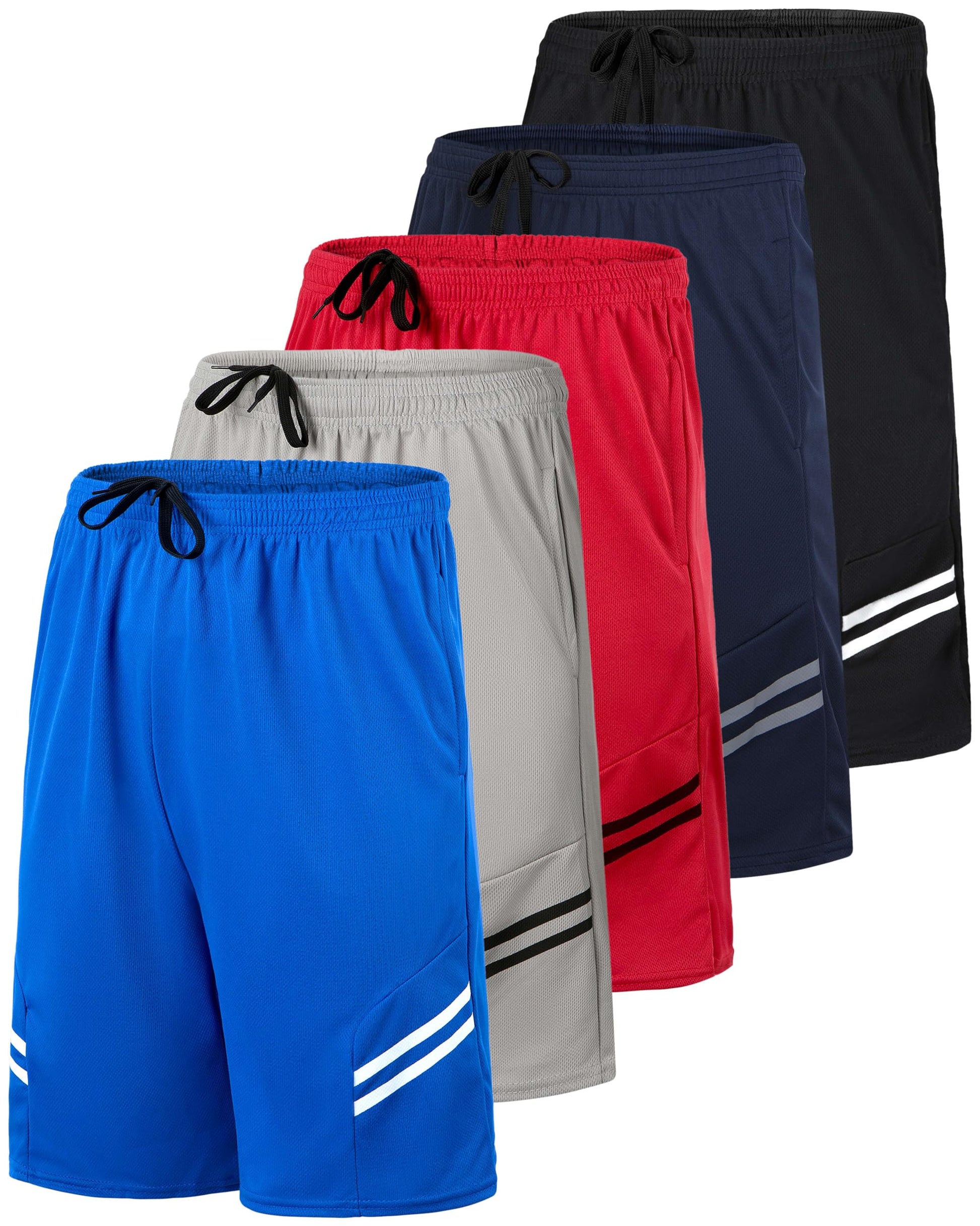 Real Essentials 5 Pack: Men’s 9" Mesh Shorts – Athletic Gym, Workout, Basketball, Running, Casual Lounge Activewear Pockets