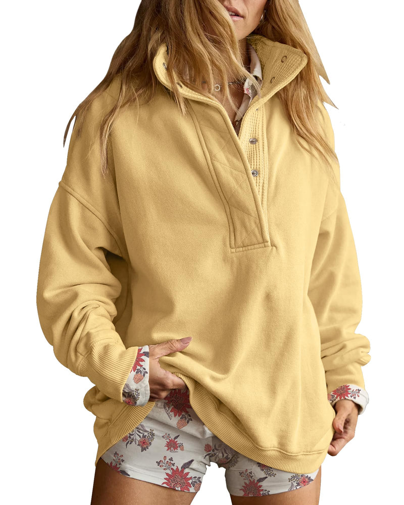 Gacaky Sweatshirt for Women Oversized Casual Long Sleeve Button Henley Neck Pullover Tops Fashion Outfits Clothes-5