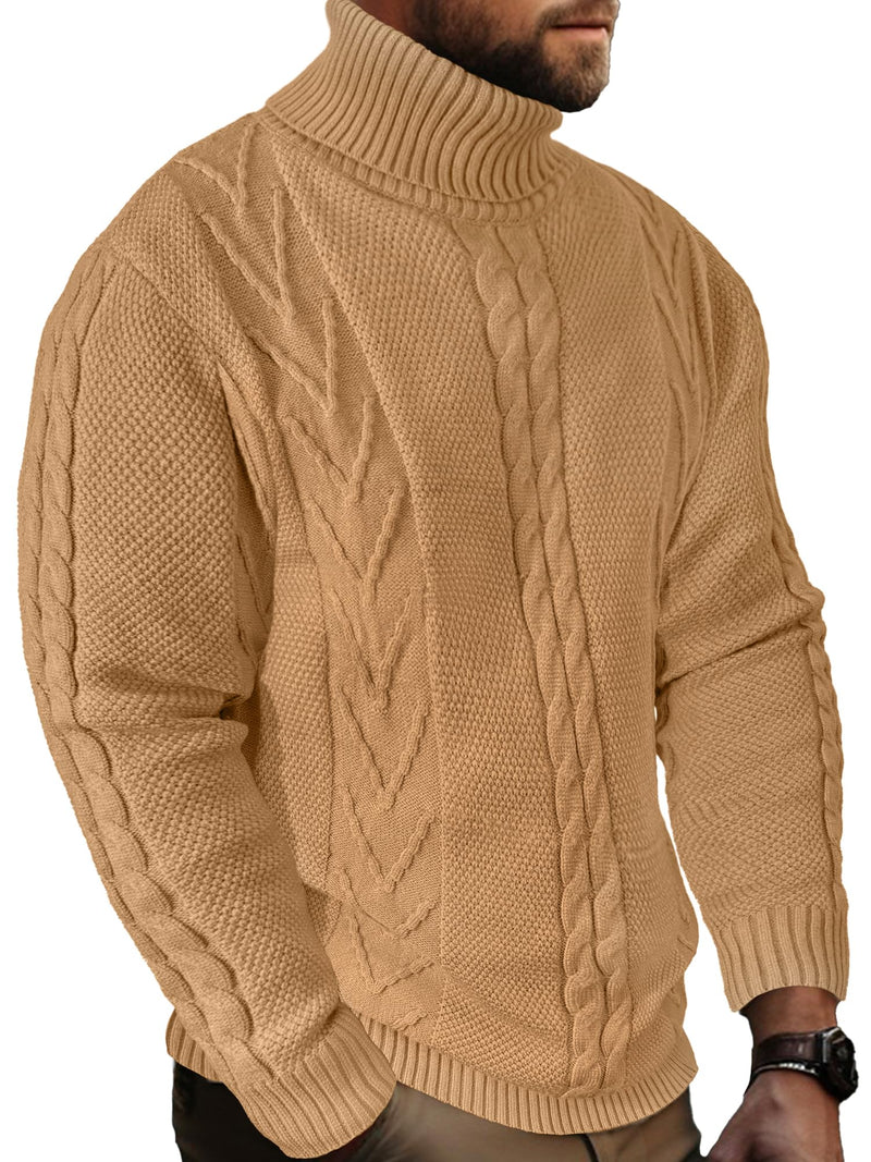 Men's Turtneck Pullover Sweaters Cable Knit Casual Pullover Sweater-29