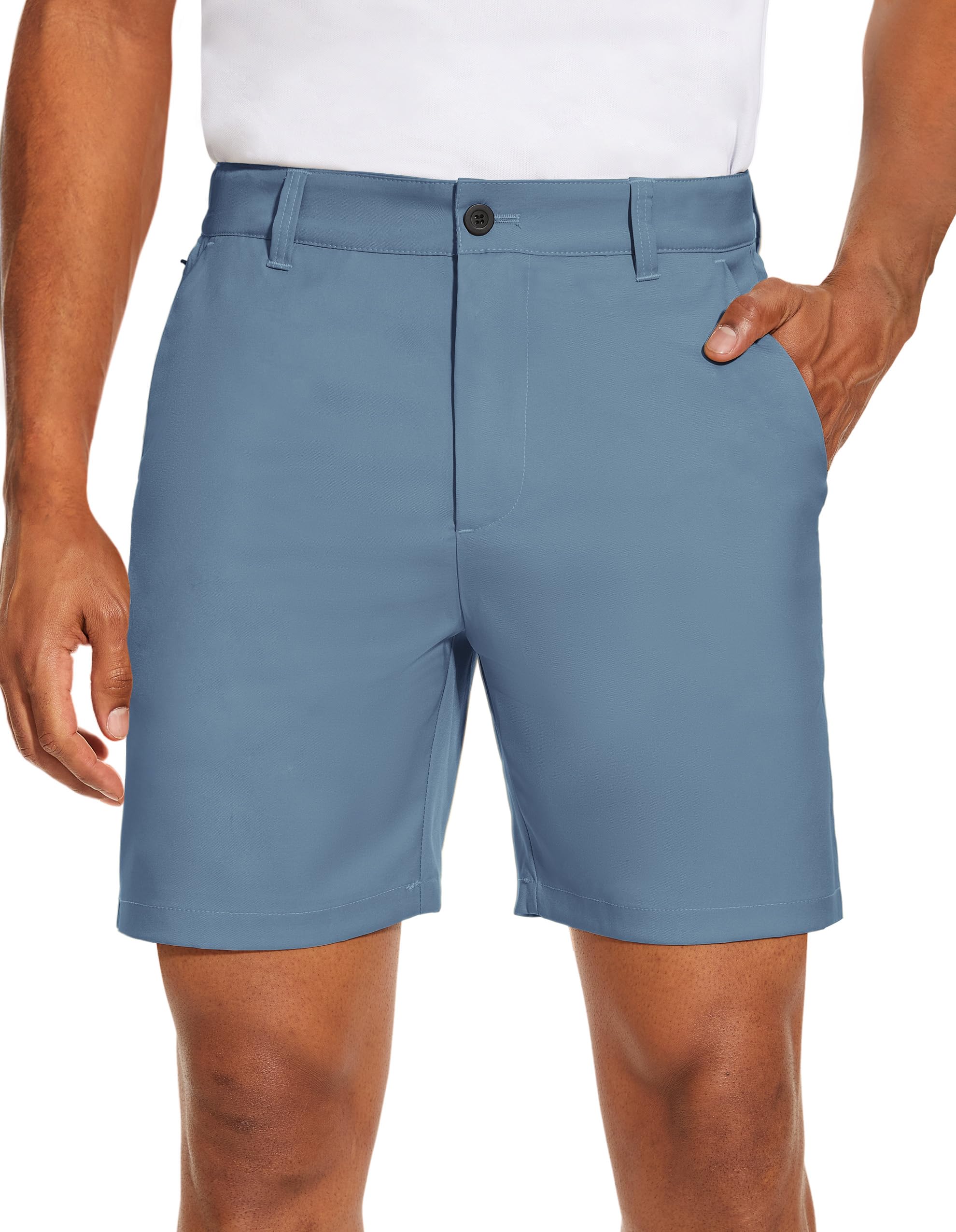 PULI Men's Golf Dress Shorts Flat Front Hybrid 7 Inch Lightweight Quick Dry Chino Casual with Pockets