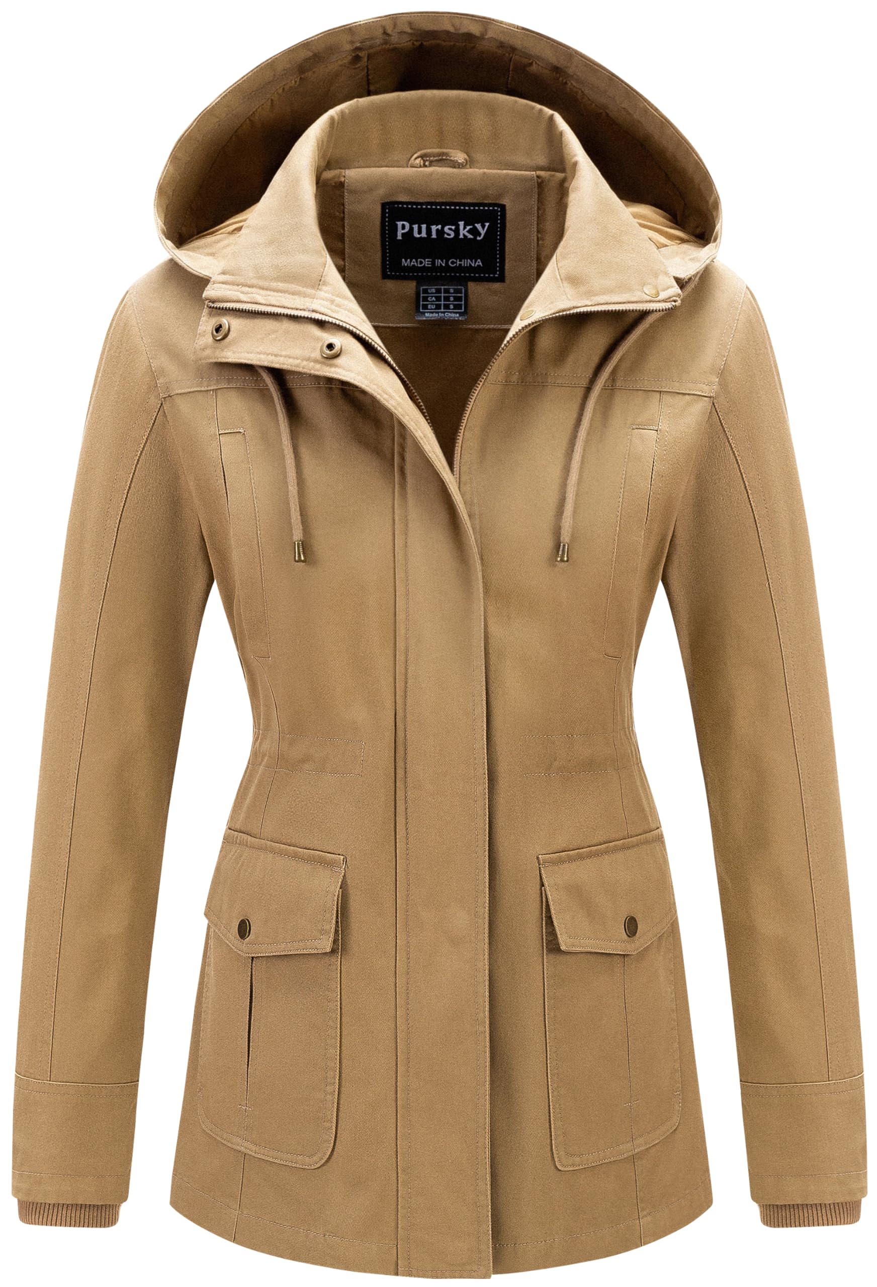 Pursky Women's Cotton Anorak Jacket Lightweight Casual Military Jackets Safari Utility Coats With Removable Hood-31
