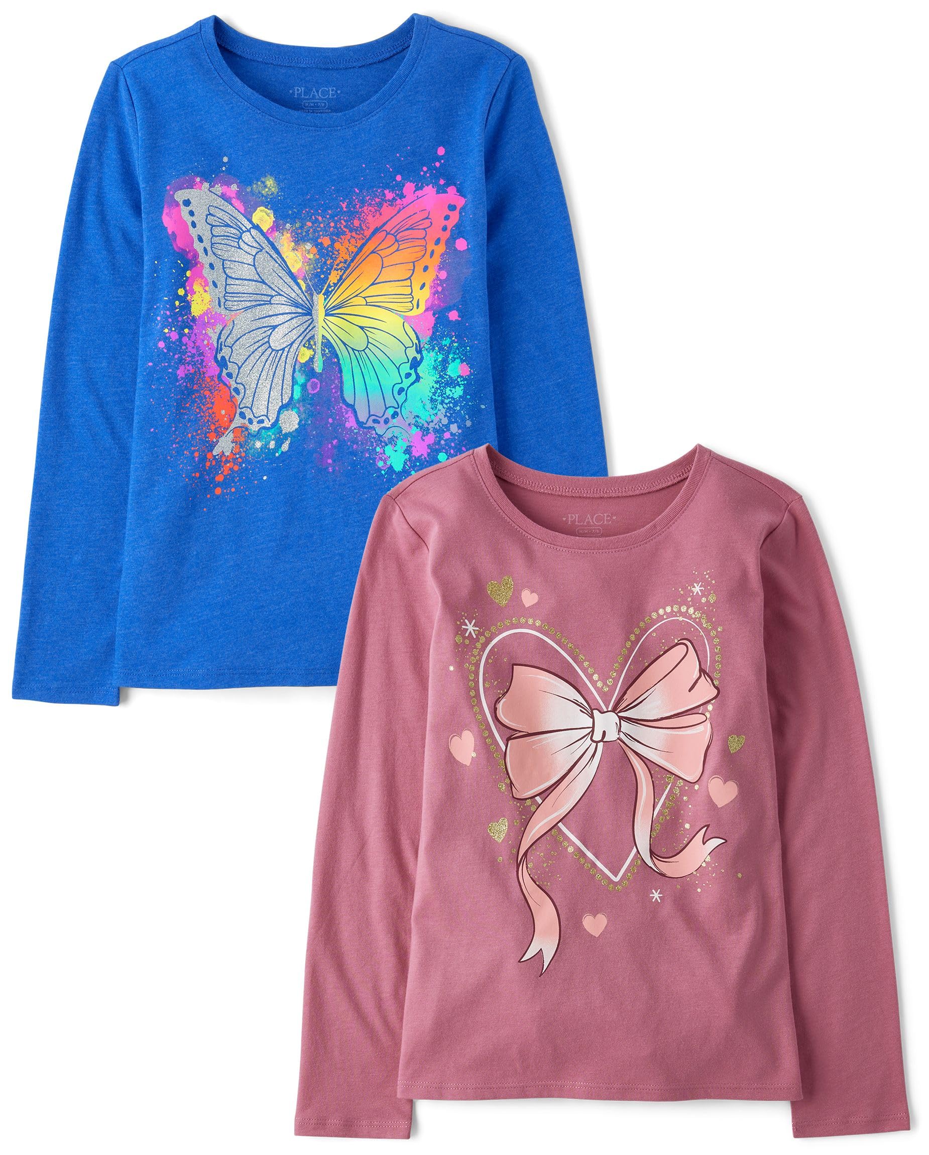 The Children's Place Girls Unicorns,Sports,Butterflies Long Sleeve Graphic T-Shirts,2 Pack-56