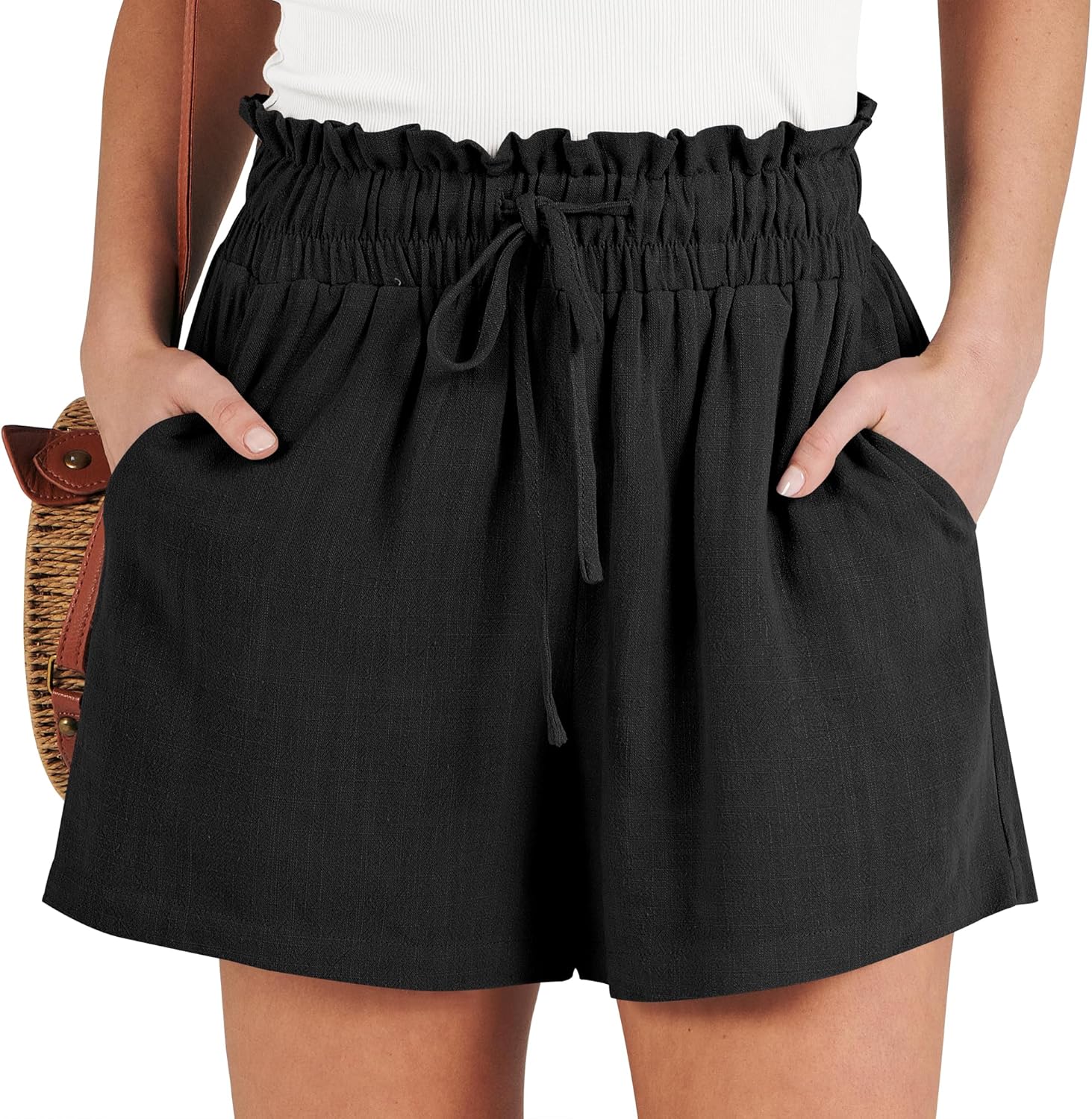 ANRABESS Linen Shorts for Women Summer Casual Wide Leg Loose High Waist Drawstring Dressy Shorts 2026 Beach Vacation Clothes