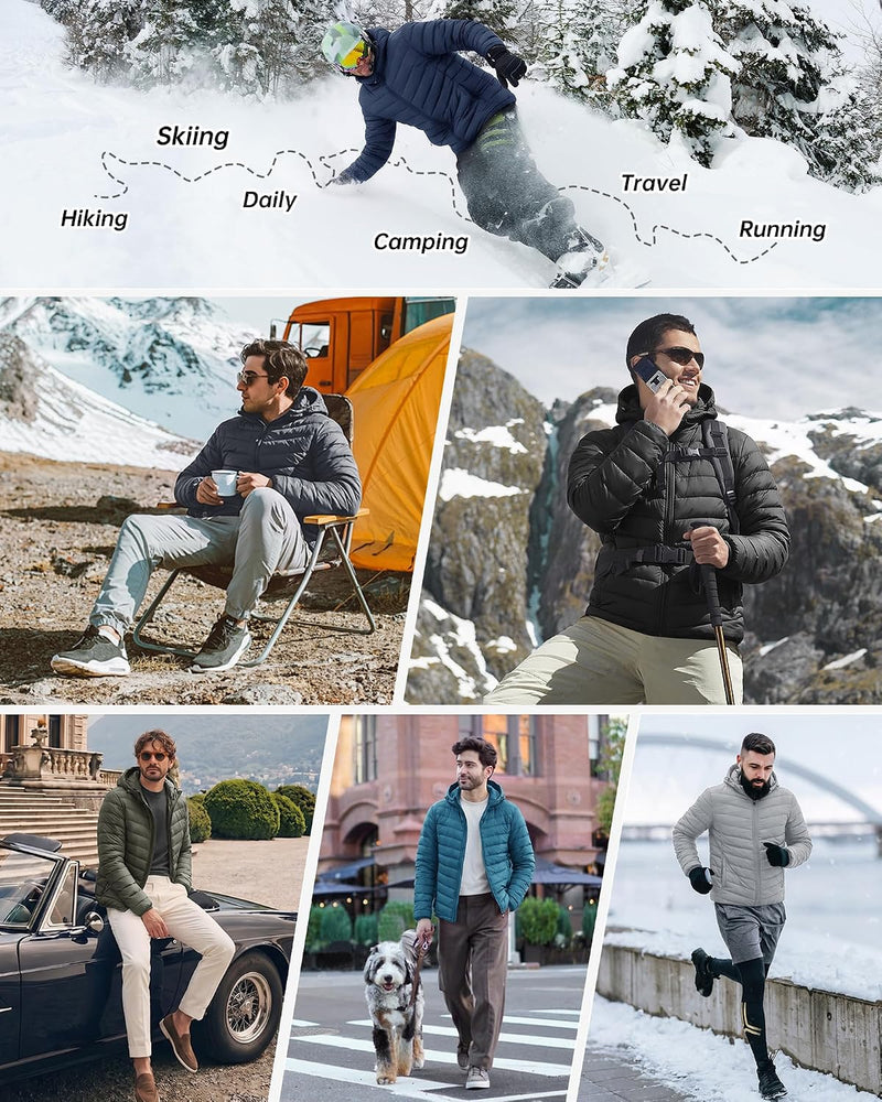 33,000ft Men's Packable Hooded Puffer Jacket Lightweight Warm Winter Coat