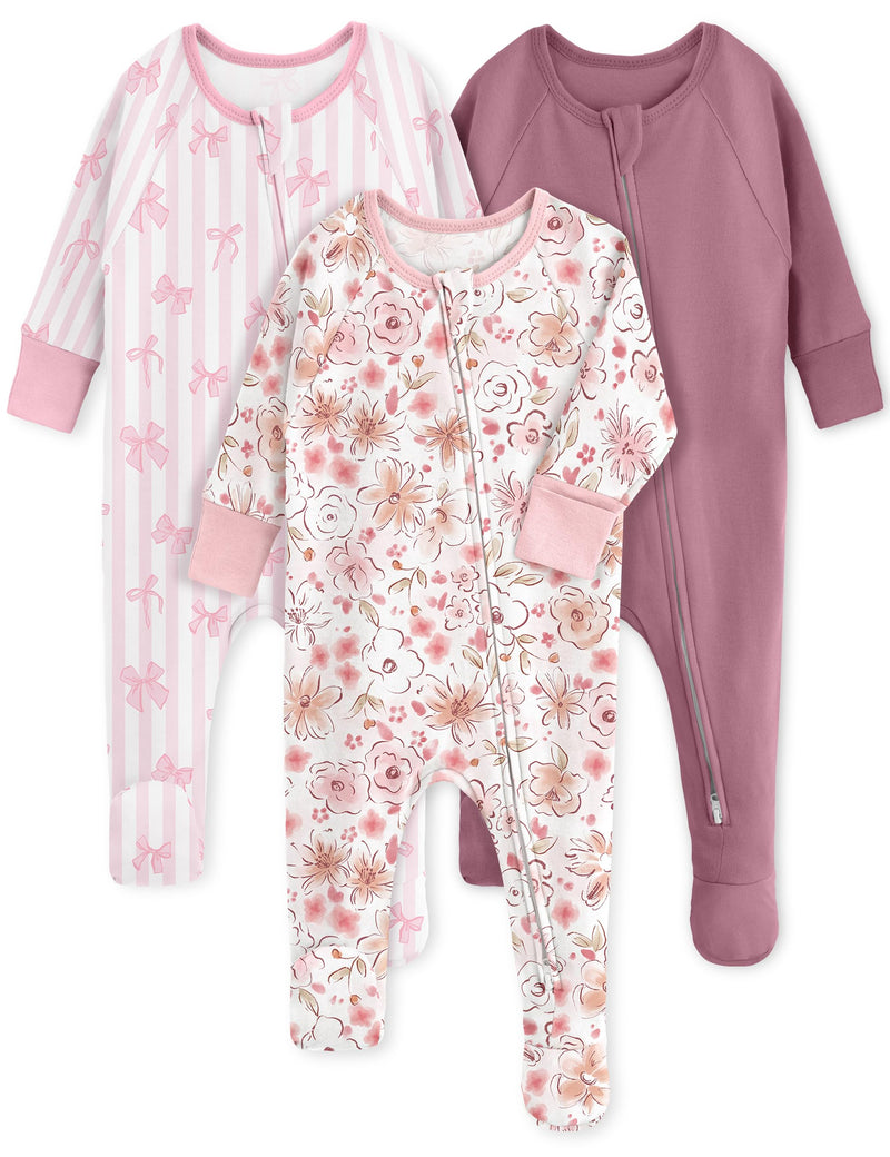 Yoofoss Baby Pajamas 100% Organic Cotton Baby Sleepers for Newborn 0-3 3-6 6-9 Months Boys Girl Clothes 3pcs Footed PJs-24