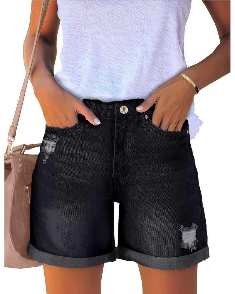 luvamia Women's Casual Ripped Denim Shorts High Rise Distressed Rolled Hem Jeans Shorts