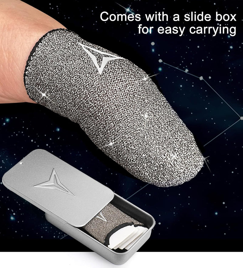 2025 Upgrade: Longer Size for 5 Fingers, Professional Pure Silver Fiber Finger Sleeves for Mobile Gaming–No More Slipping, Maximum Touch Sensitivity, Anti-Sweat,6 Pack (M)