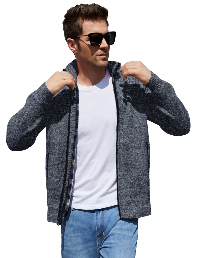 Yeokou Men's Casual Slim Full Zip Thick Knitted Cardigan Sweaters with Pockets-2