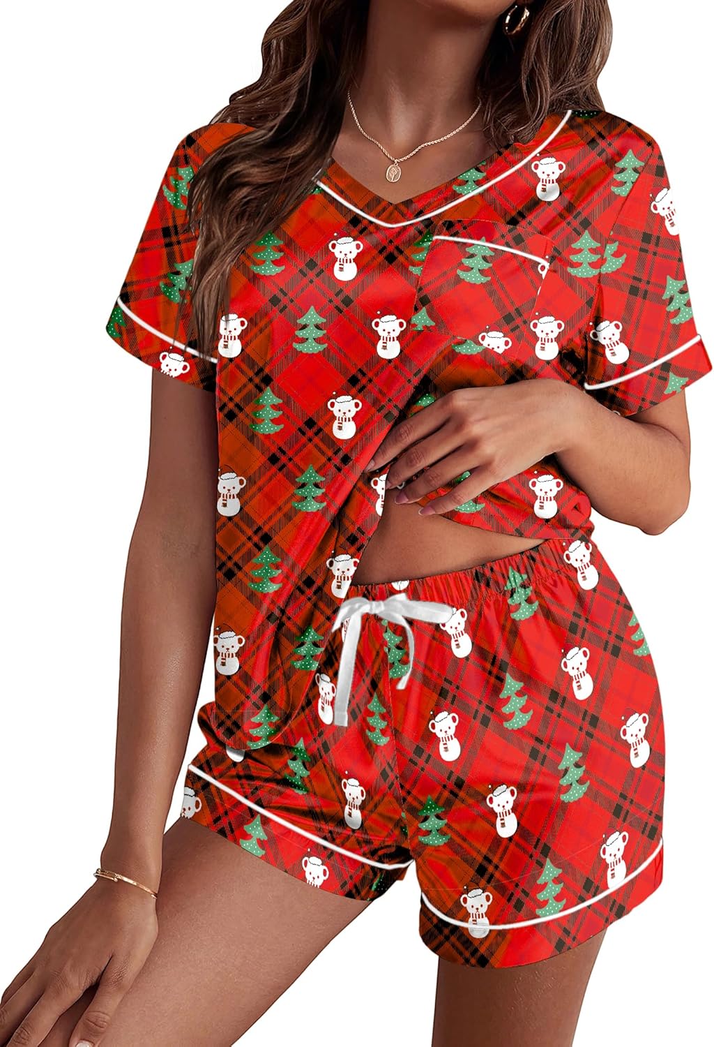 Ekouaer Silk Pajama for Women Short Sleeve Satin Pj Set Two Piece Soft Sleepwear Loungewear, S-XXL-78