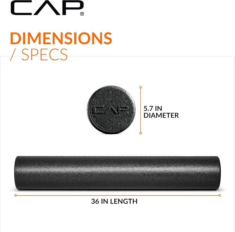 CAP 36-Inch Firm High-Density Foam Roller, Exercise & Recovery Massage, Black