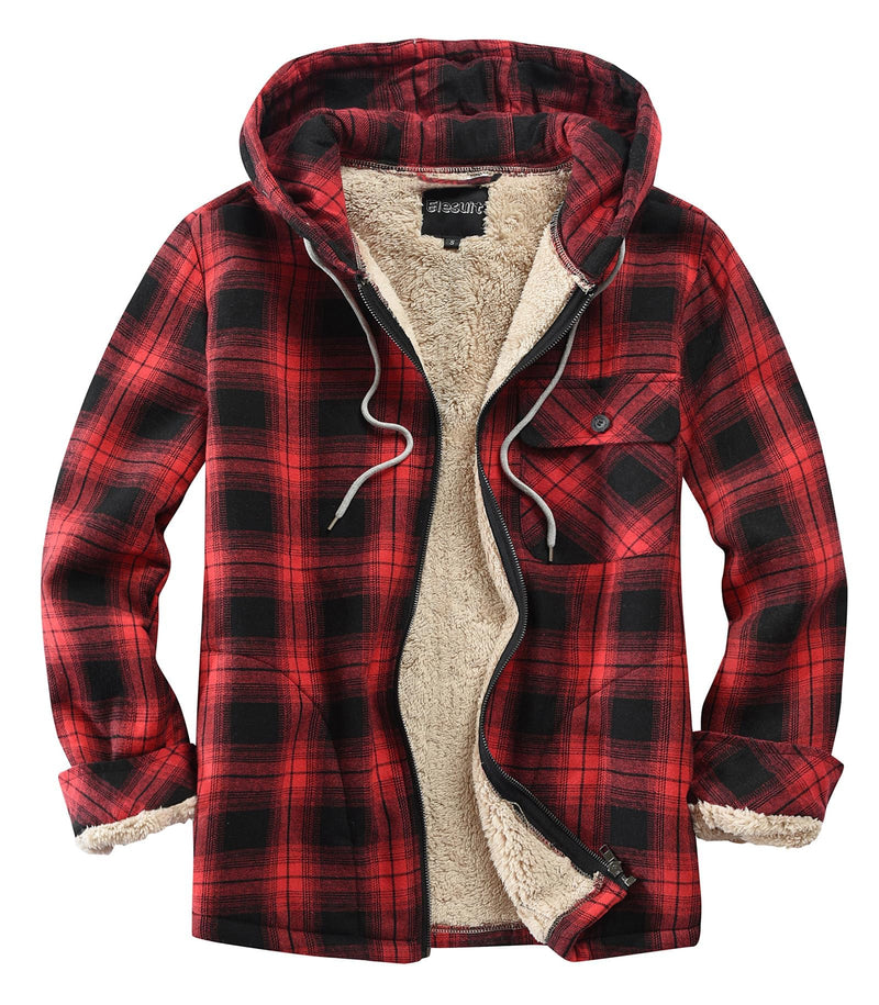 Elesuit Men's Full Zip Fleece Flannel Jacket Shirt Plaid Cotton Hoodie Coat