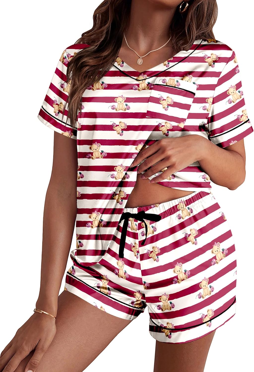 Ekouaer Silk Pajama for Women Short Sleeve Satin Pj Set Two Piece Soft Sleepwear Loungewear, S-XXL-93