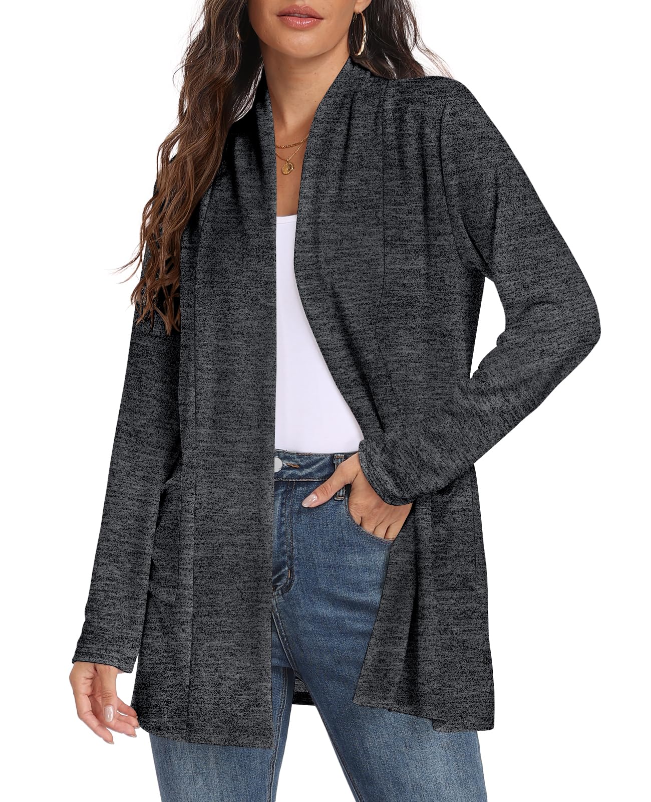 Womens Long Sleeve Lightweight Cardigan Open Front Casual Draped Cardigans with Pockets-11