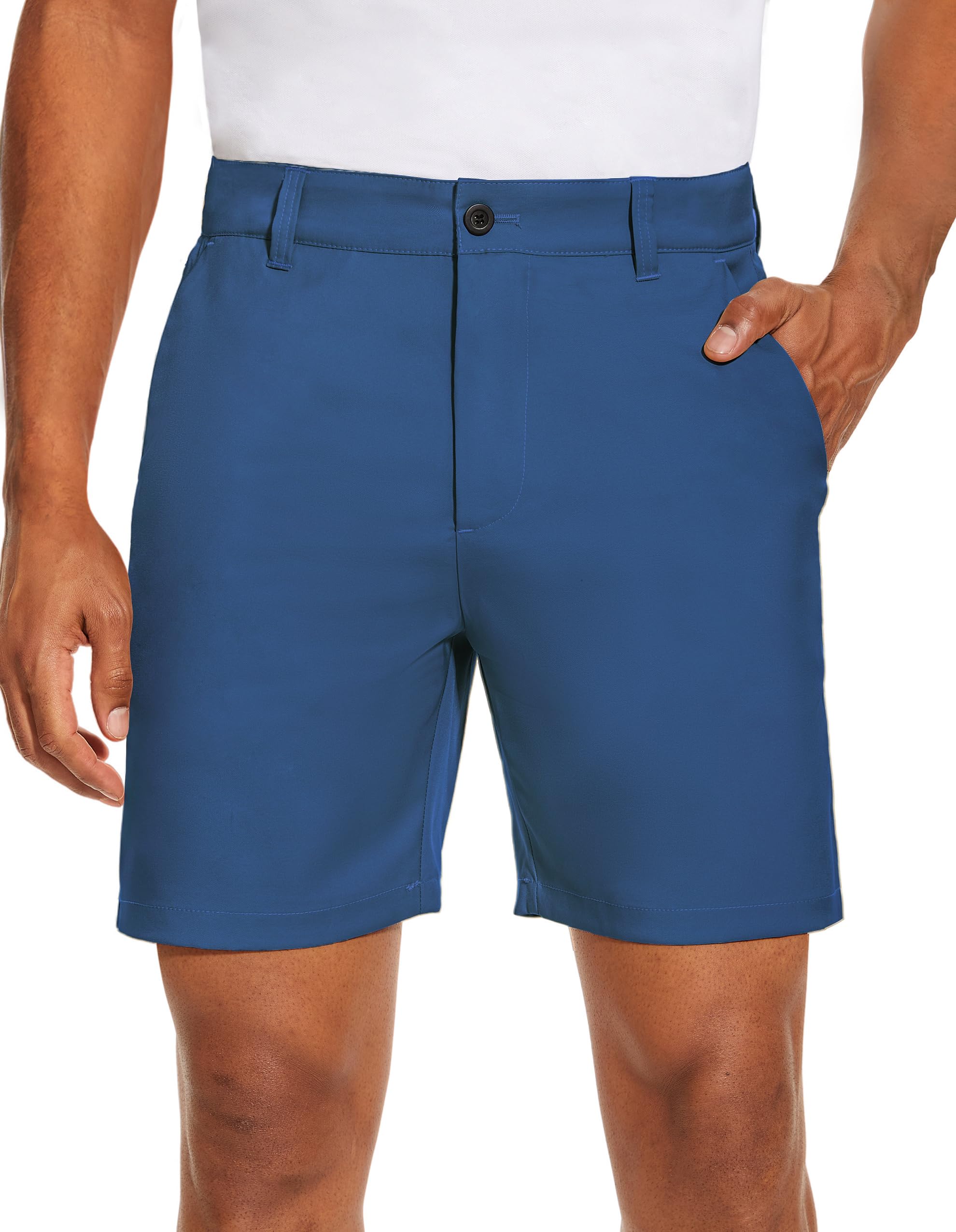 PULI Men's Golf Dress Shorts Flat Front Hybrid 7 Inch Lightweight Quick Dry Chino Casual with Pockets