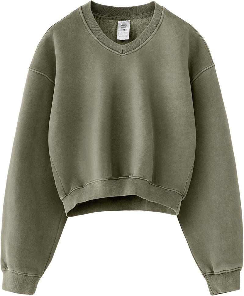 Hatant Sweatshirt for Women Acid Wash Athletic Hoodie Heritage Fleece V-neck Long Sleeve Hoodie Fleece Women Sweatshirt-77
