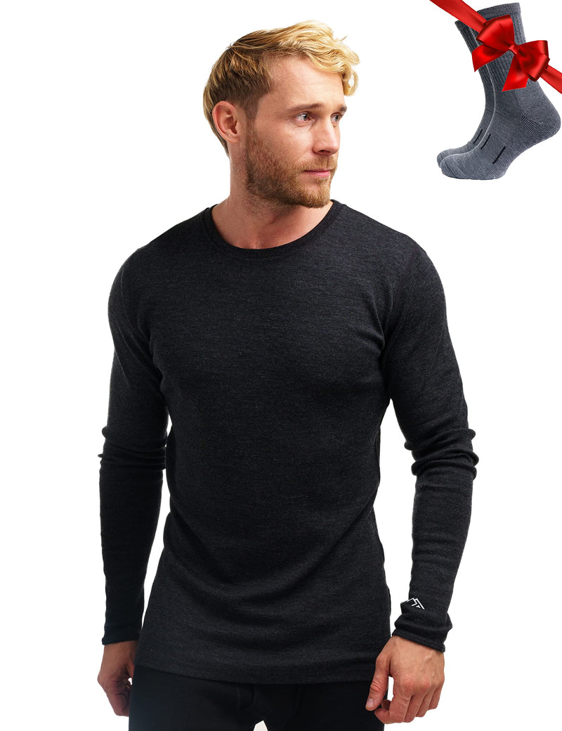 Merino.tech Merino Wool Base Layer - Mens 100% Merino Wool Long Sleeve Thermal Shirts Heavyweight, Midweight, Lite with Socks-62