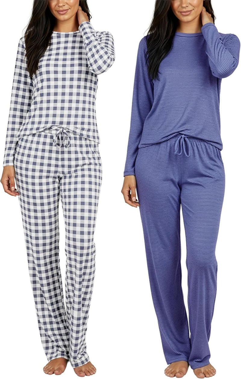 Real Essentials 2 Pack: Women's Comfy Pajama Sets - Short & Long Sleeve Ladies Loungewear Sleepwear PJs (Available In Plus)-85