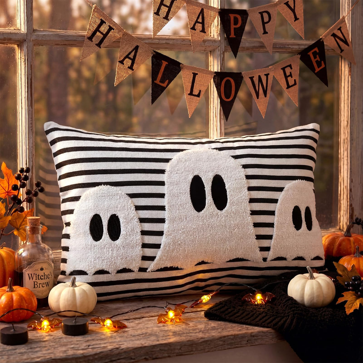 Boao Fall Pumpkin Pillow Covers 12x20 Rustic Boho Brown Beige Lumbar Case