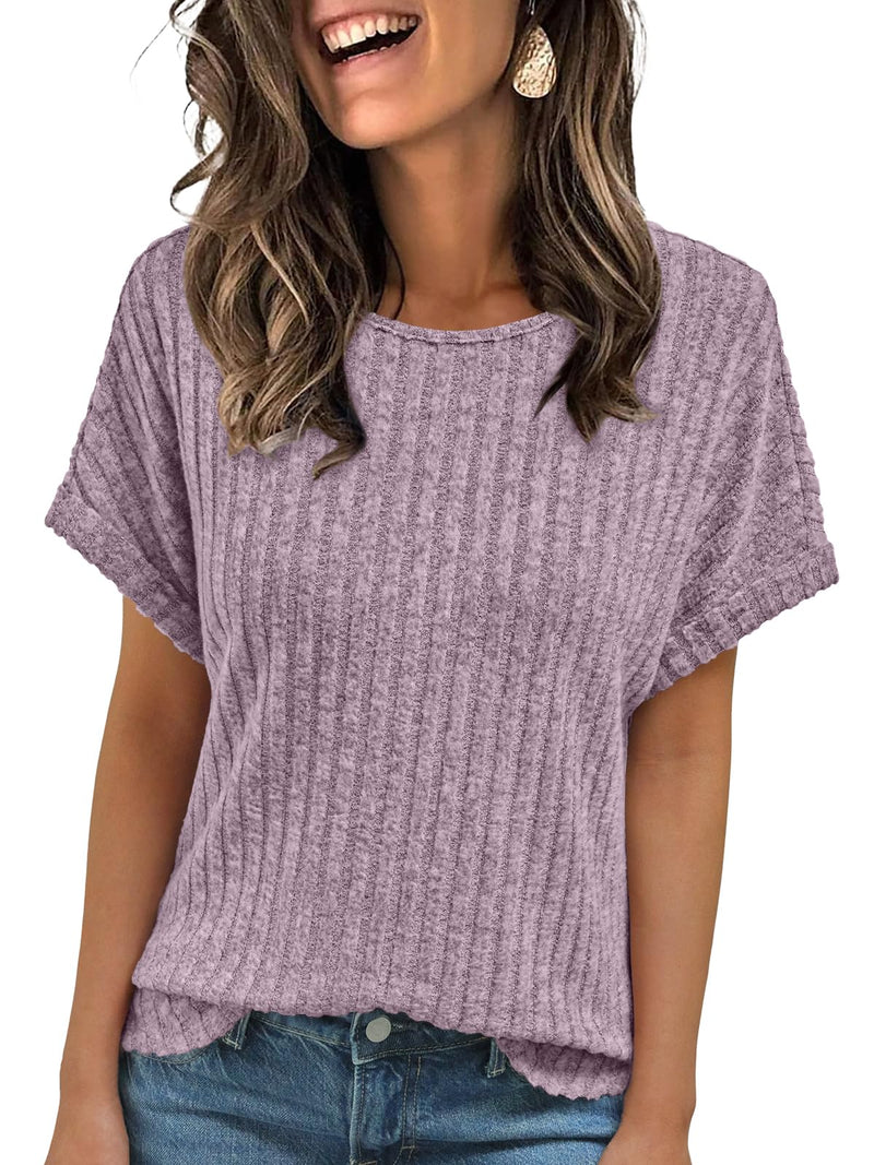 AUTOMET Women Textured Shirts Fall Sweaters Loose Fit Short Sleeve Tunic Tops 2025 Dressy Casual Business Blouses-46