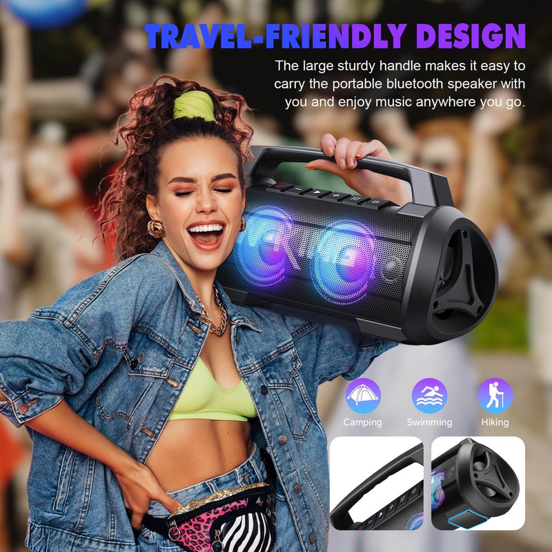 W-KING Portable Speakers Bluetooth Wireless, 120W Max Loudest Bluetooth Speaker, IPX6 Waterproof Outdoor Speaker with 70W Deep Bass/2*Subwoofer/DSP/EQ/42H/LED/MAC-in/TF/2 Pairing, Large Party Boombox