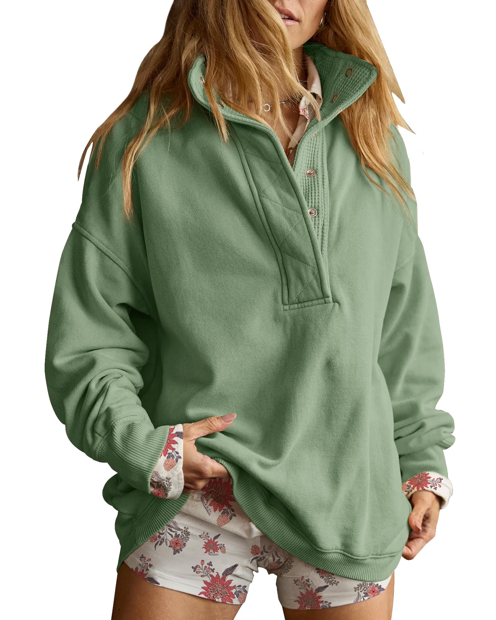Gacaky Sweatshirt for Women Oversized Casual Long Sleeve Button Henley Neck Pullover Tops Fashion Outfits Clothes-100