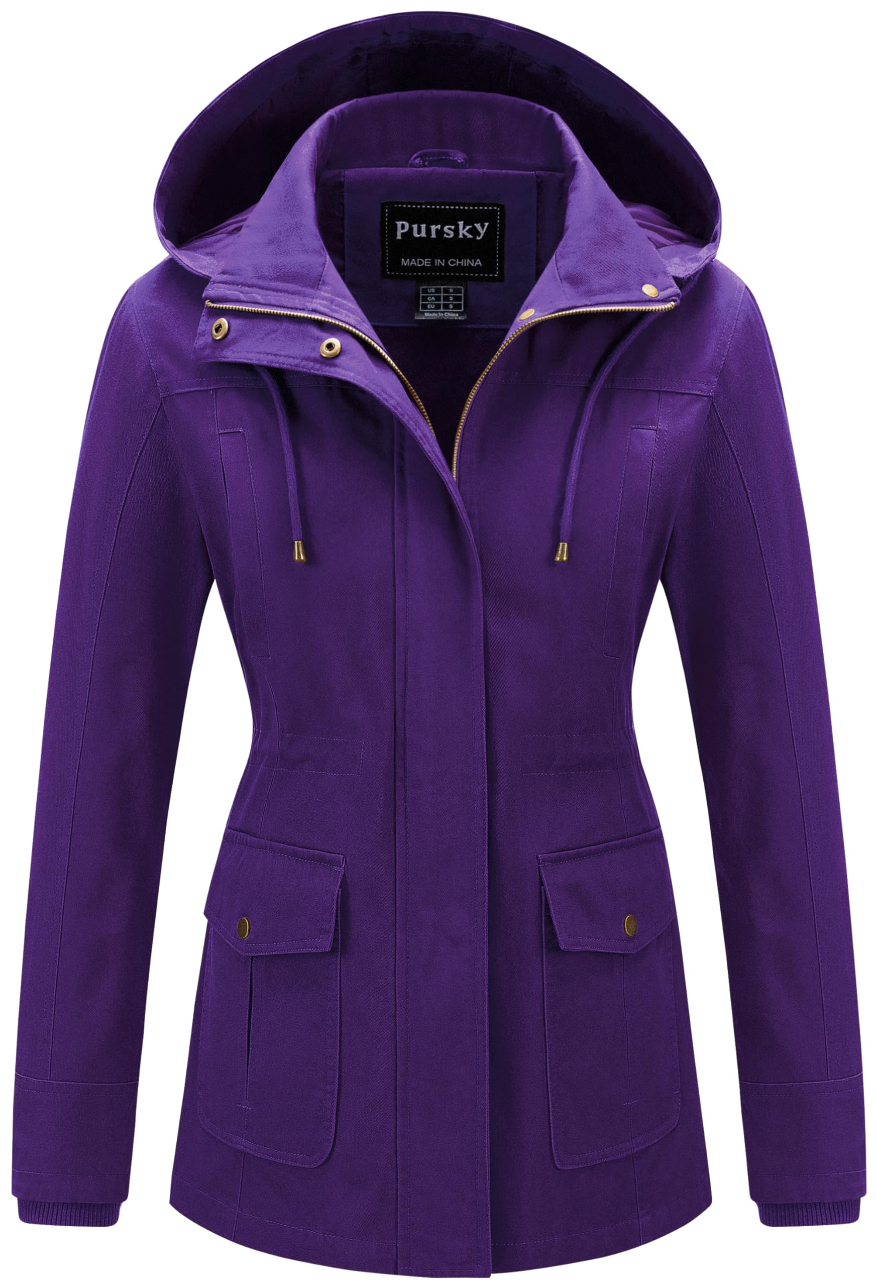 Pursky Women's Cotton Anorak Jacket Lightweight Casual Military Jackets Safari Utility Coats With Removable Hood-7
