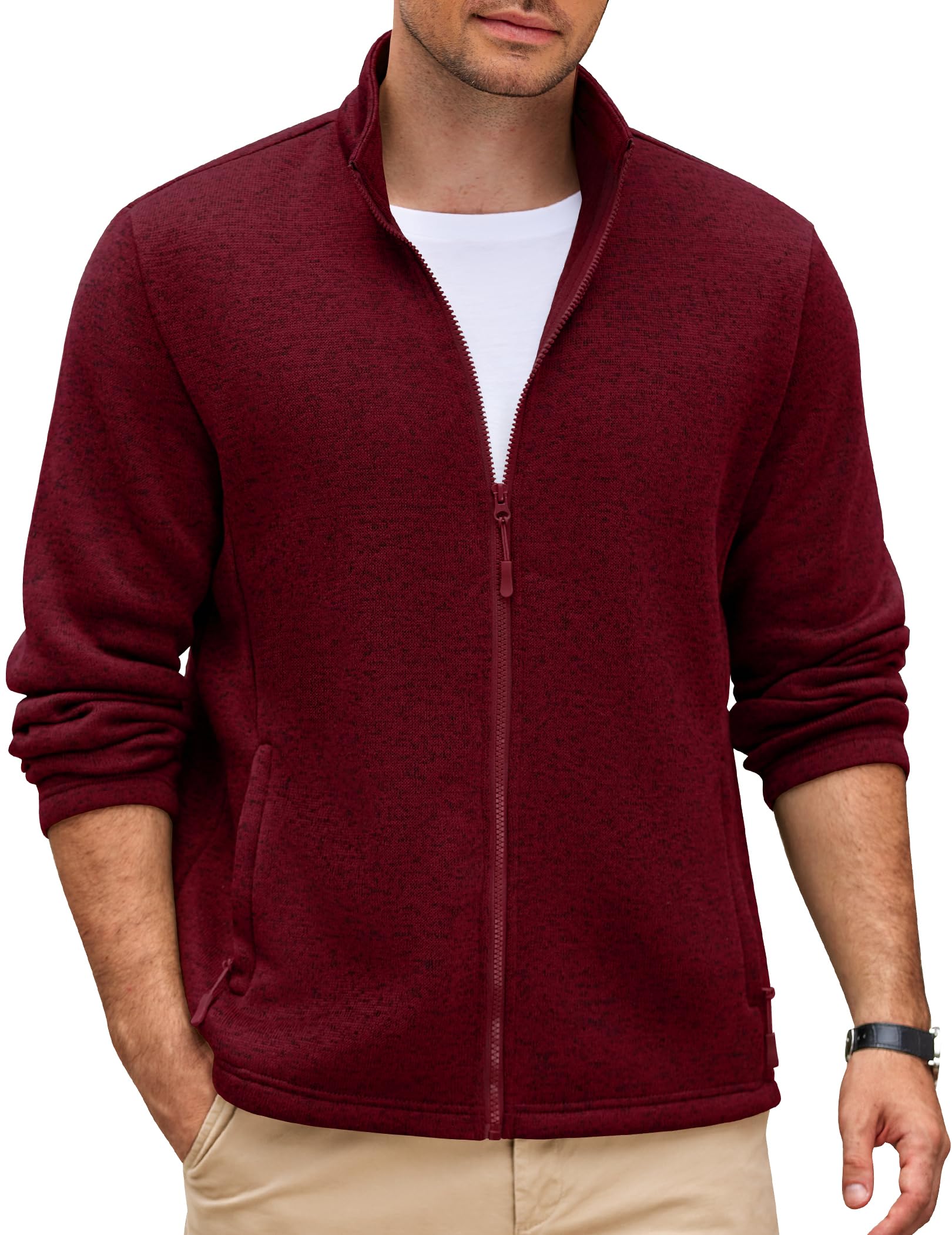 COOFANDY Mens Fleece Jacket Zip Up Lightweight Sweater Jackets Casual Warm with Pockets for Home Office Hiking