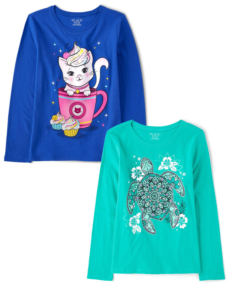 The Children's Place Girls Unicorns,Sports,Butterflies Long Sleeve Graphic T-Shirts,2 Pack