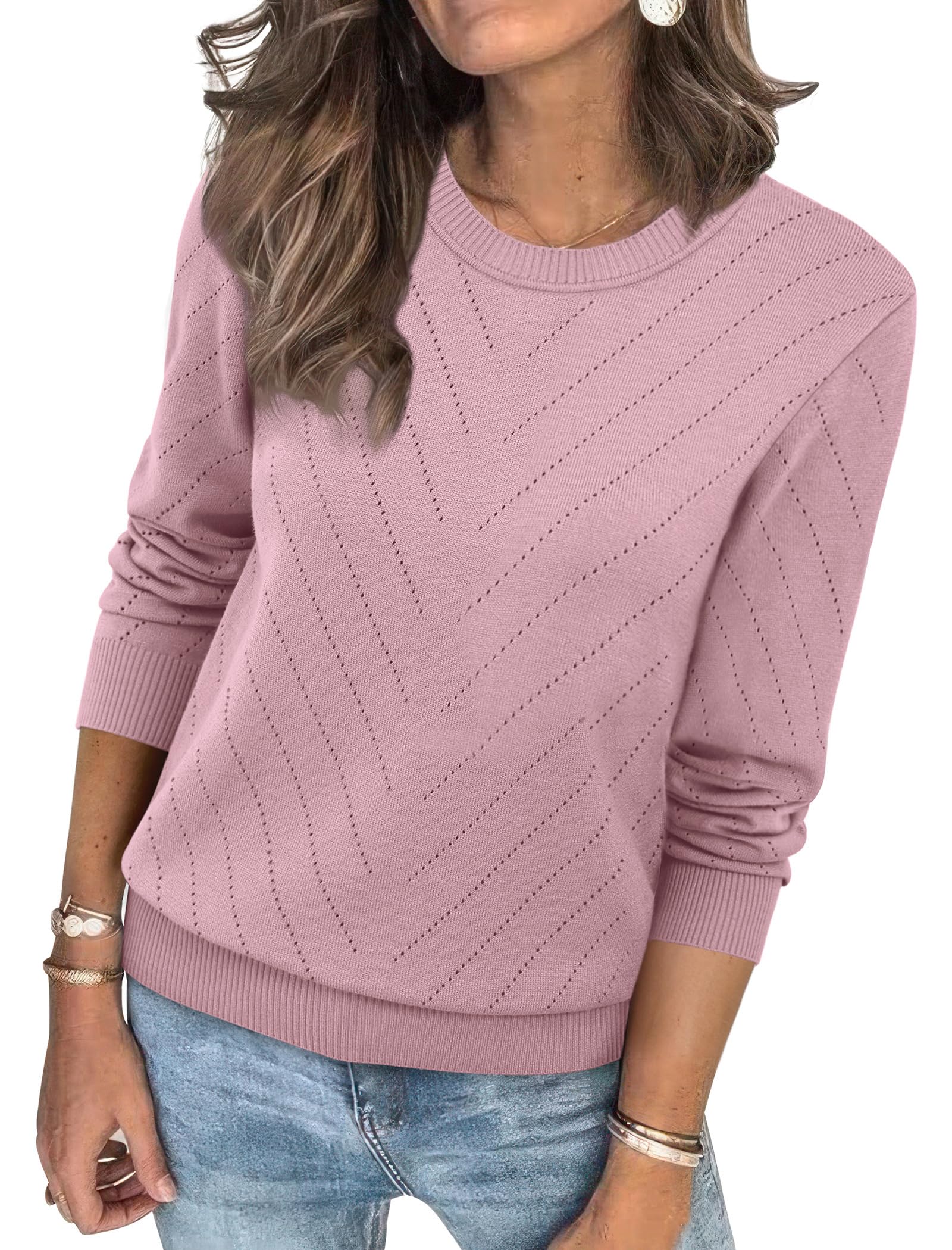 Sampeel Womens Sweaters Crew Neck Long Sleeve Tops Knit Soft Pullover Sweaters Cozy Dressy Casual Shirts Fashion Clothing-17